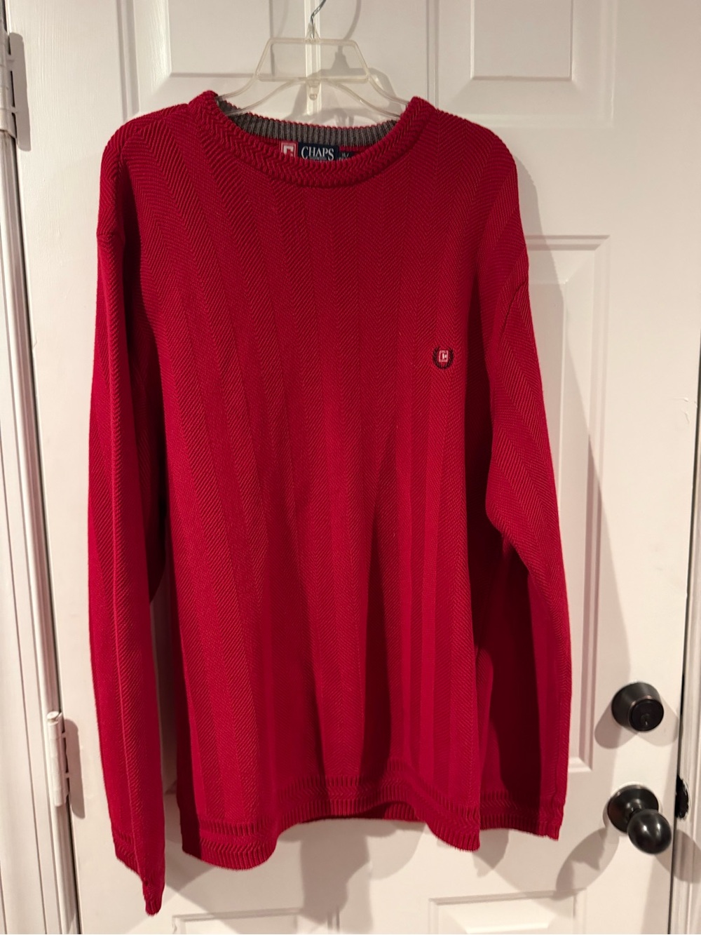 Chaps Men's Bright Red Crewneck Sweater with Subtle Logo